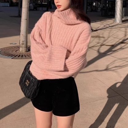 Oversized Ribbed Turtleneck Sweater Slouchy Knit