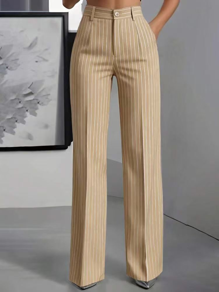 Women's High Waisted Striped Wide Leg Dress Pants