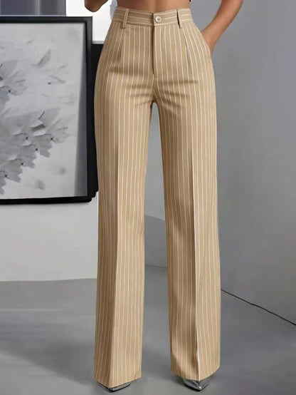 Women's High Waisted Striped Wide Leg Dress Pants