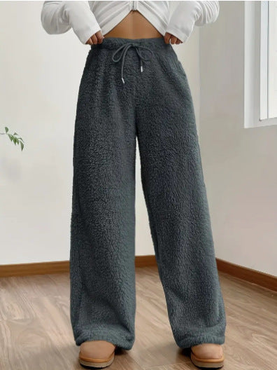 Women's Sherpa Wide Leg Pants Winter Warm Lounge Trousers