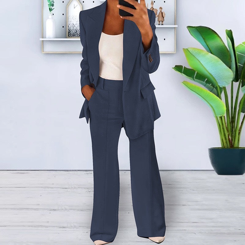 Women's Two Piece Blazer and Wide Leg Pants Suit