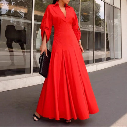 Cotton Shirt Maxi Dress Flowy Elegant Pockets
