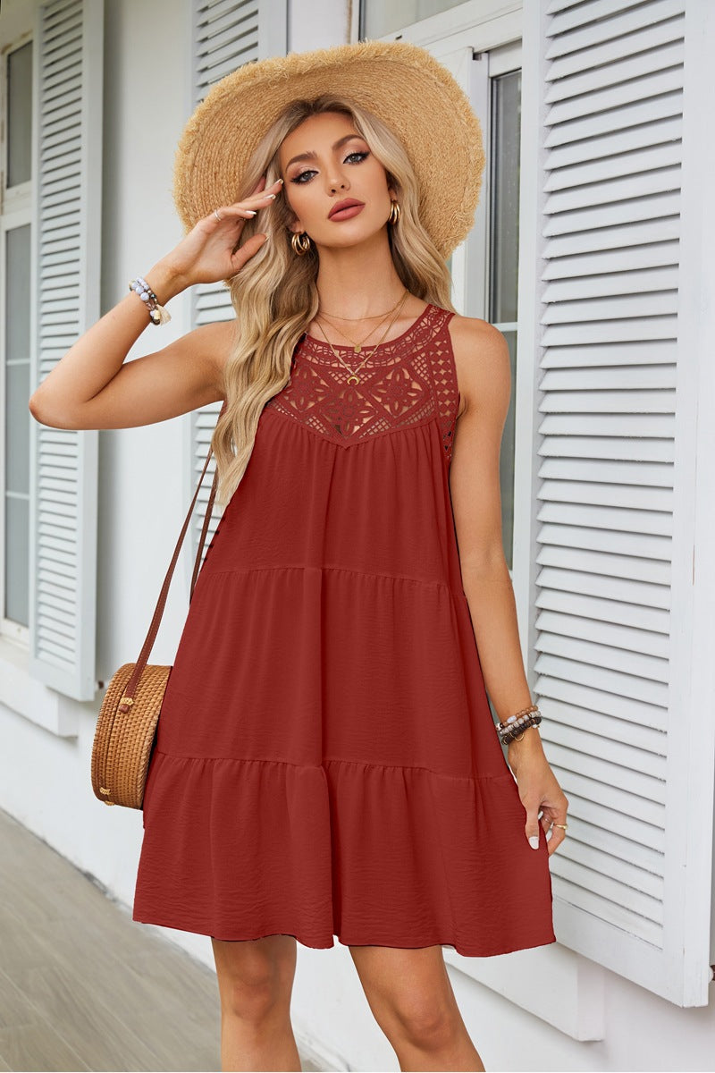 Lace Crochet Sleeveless A Line Mini Dress Casual Summer
