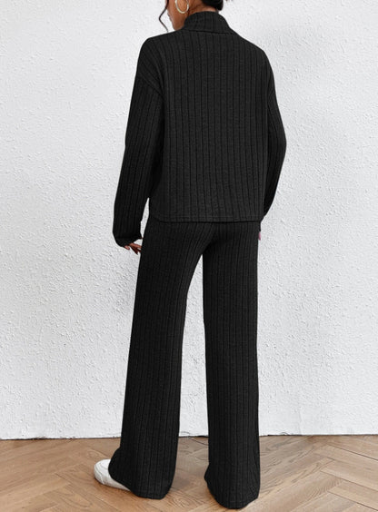 Women's Ribbed Turtleneck Two Piece Pants Set