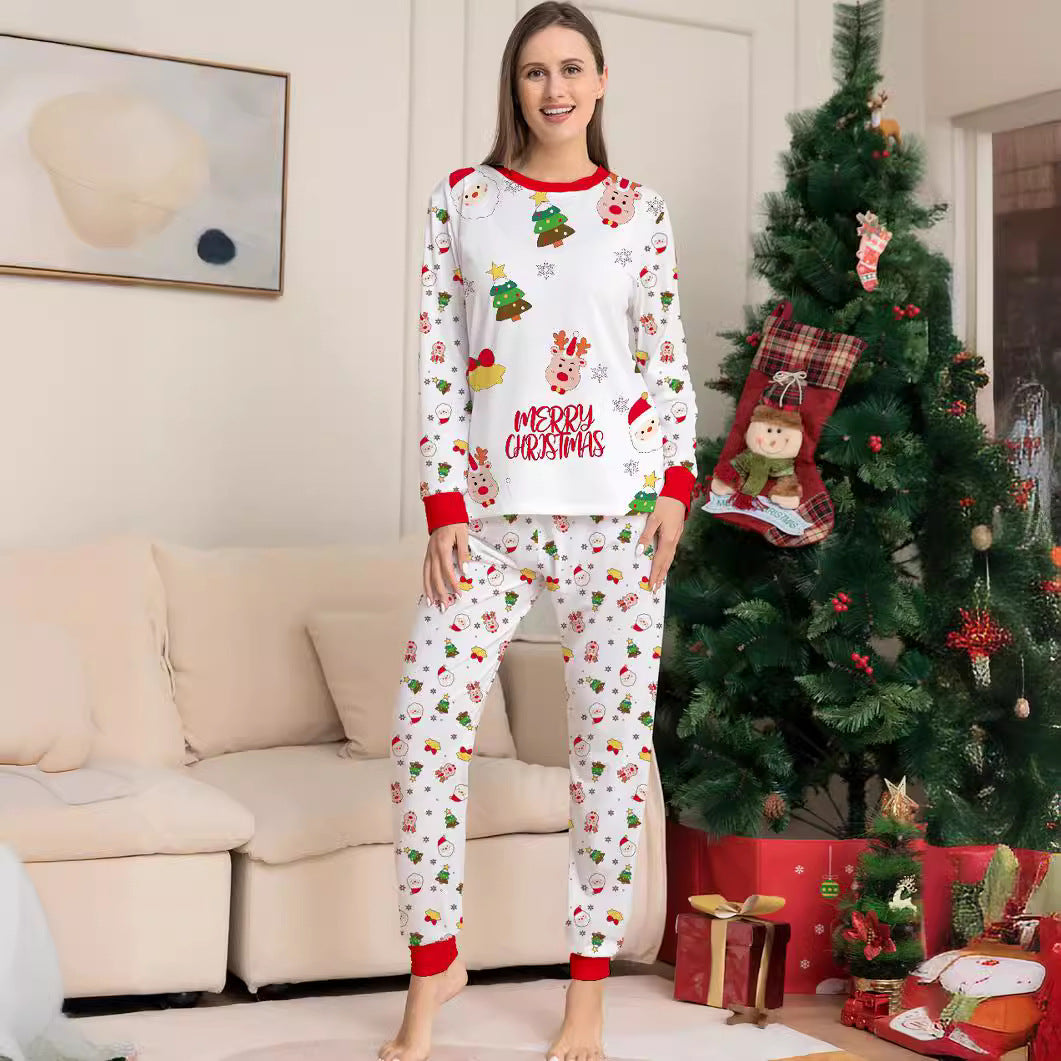 Christmas Cartoon Solid Color Christmas Tree Print Parent-child Christmas Pajamas