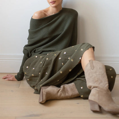 Oversized Off Shoulder Draped Knit Sweater