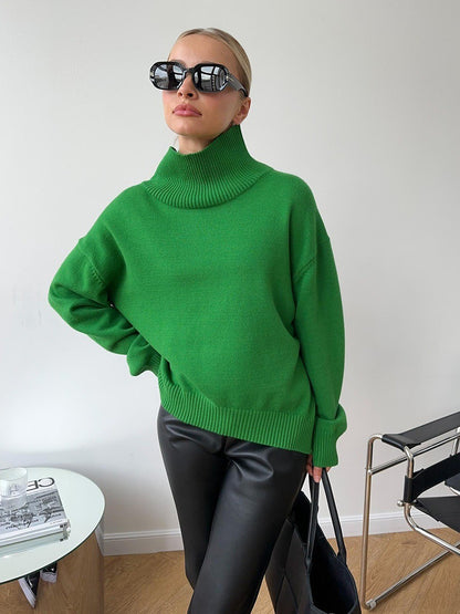 Oversized Turtleneck Sweater Solid Casual Knit Pullover