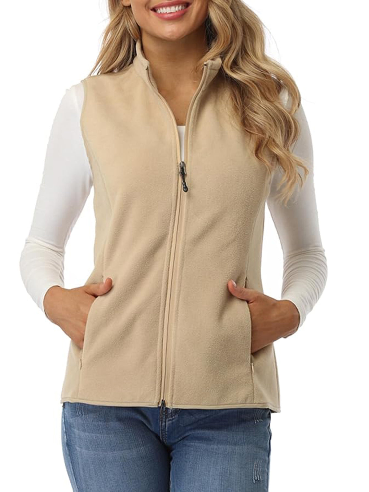 Women's Fleece Vest Zip Up Lightweight with Pockets
