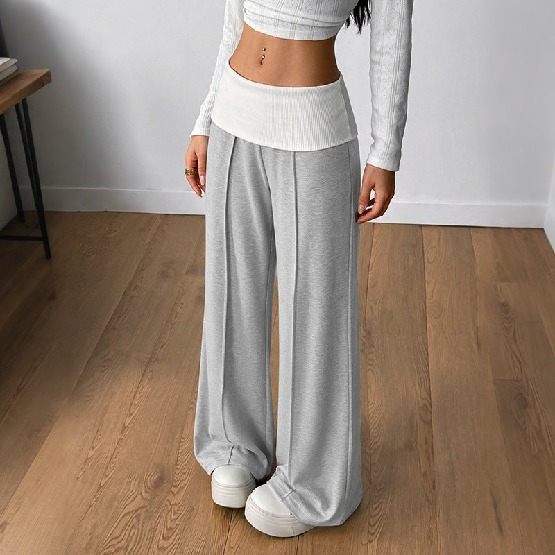 Foldover Waist Wide Leg Lounge Pants Center Seam