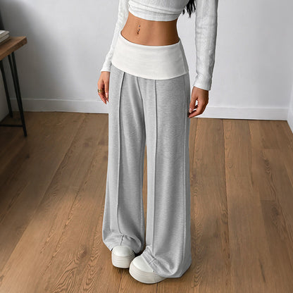 Foldover Waist Wide Leg Lounge Pants Center Seam