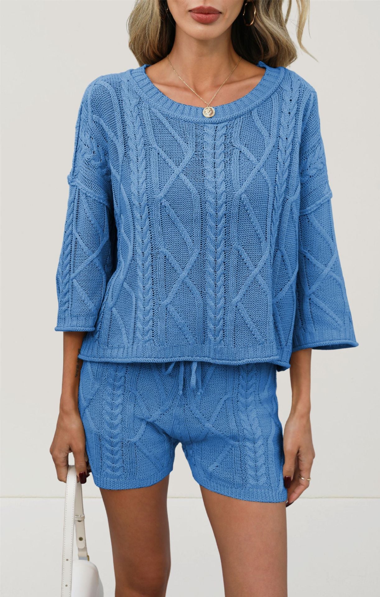 Cable Knit Shorts Set Summer Oversized Two Piece