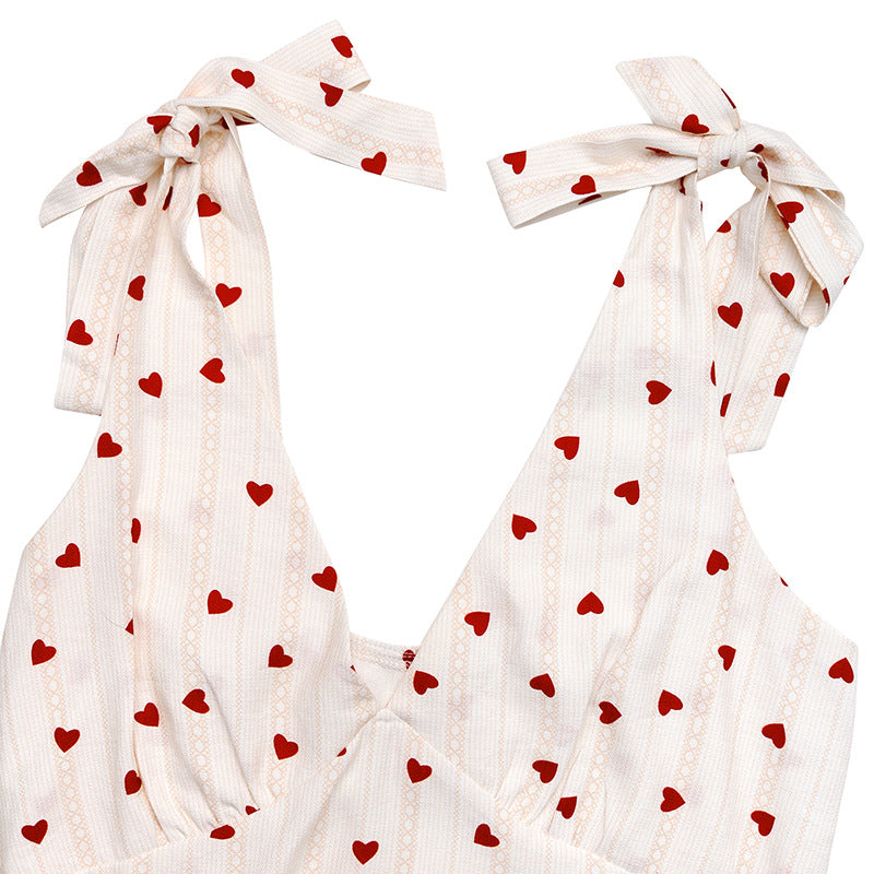 Valentine Heart Print V Neck Sleeveless Mini Dress