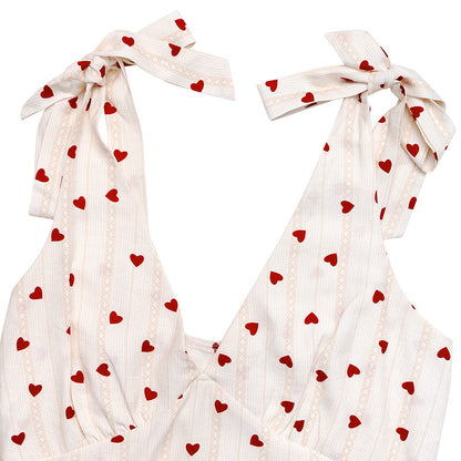 Valentine Heart Print V Neck Sleeveless Mini Dress