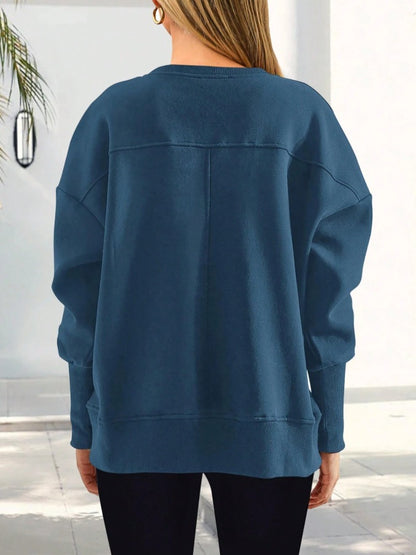 Colorblock Side Slit Sweatshirt Women Casual Pullover Top