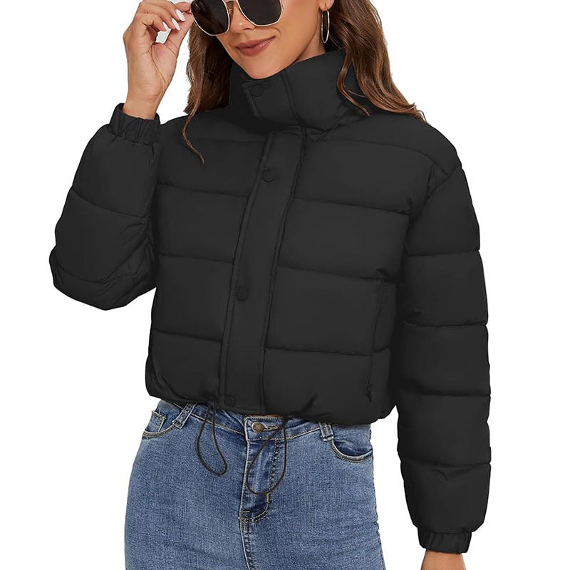 Women's Cropped Quilted Puffer Jacket Stand Collar