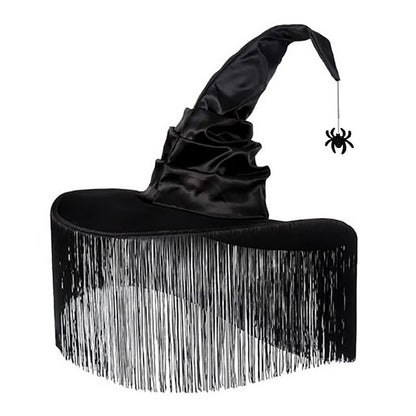 Fringe Witch Hat with Wide Brim for Halloween Costumes