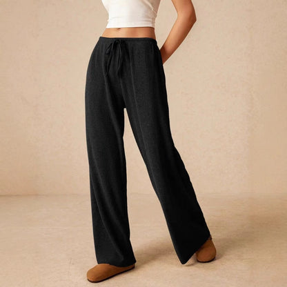 Women's Ribbed Wide Leg Palazzo Pants Drawstring Casual