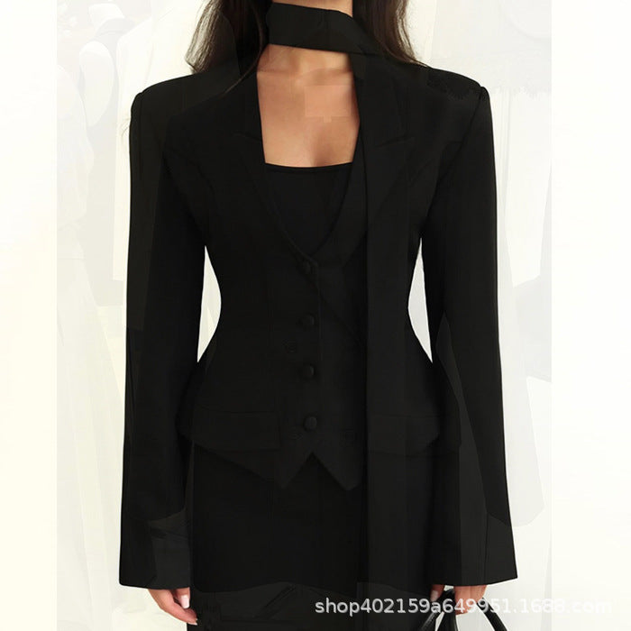 Women's Scarf Neck Bell Sleeve Slim Blazer