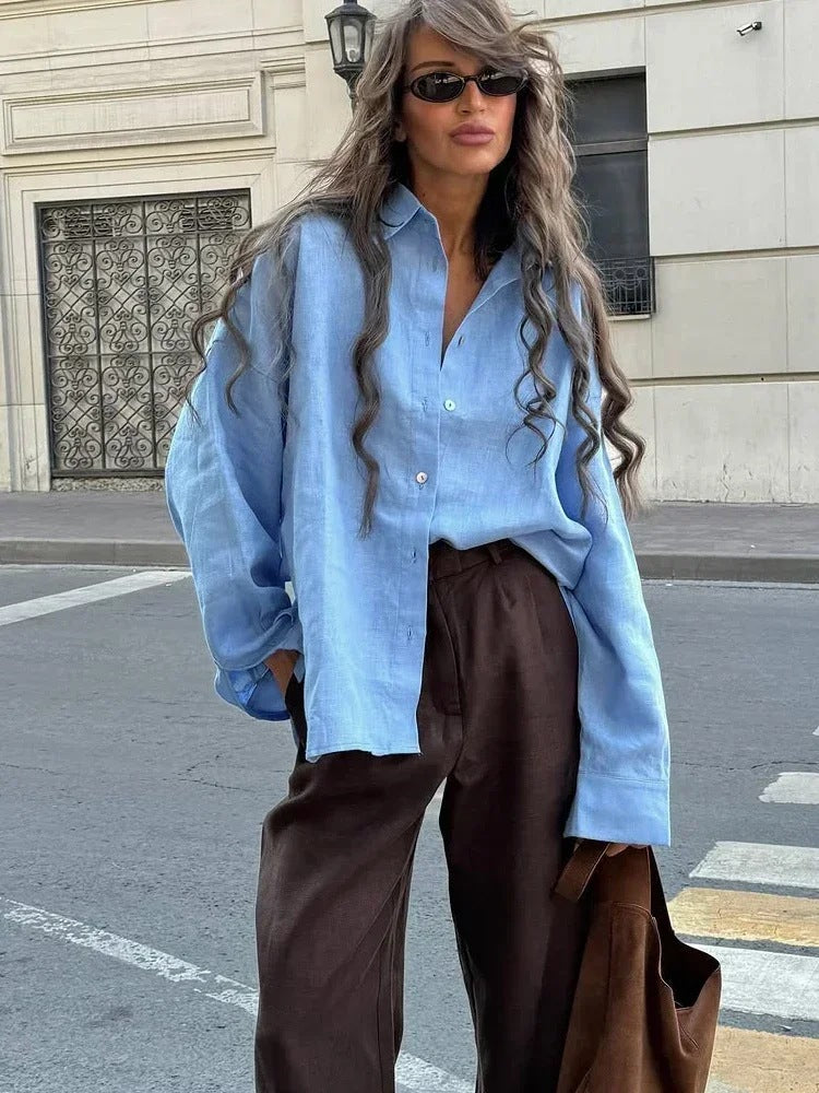 Women's Oversized Button Down Shirt Long Sleeve Blouse