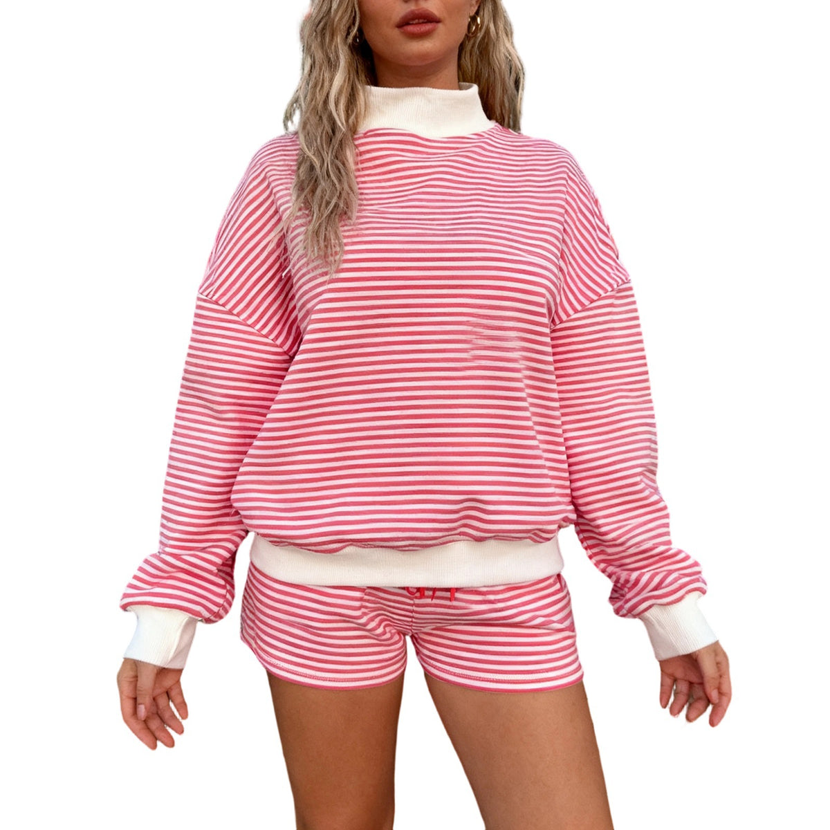 Oversized Striped Sweatshirt and Shorts Lounge Set
