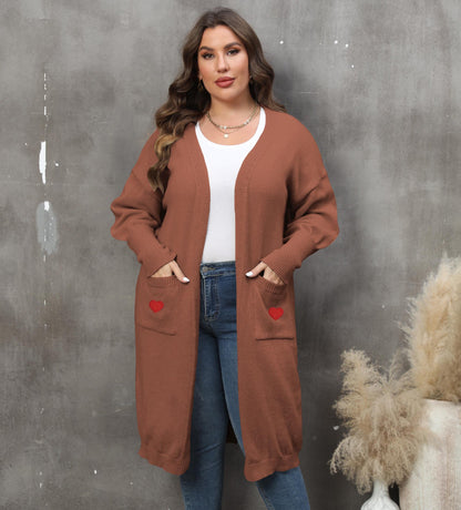 Women's Loose Medium and Long Double Pocket Lantern Sleeve Sweater Cardigan Jacket