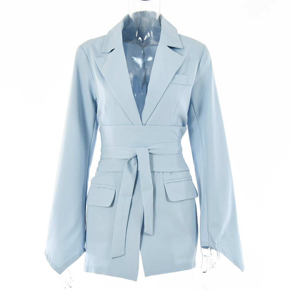 Women's Belted Blazer Flare Sleeve Casual Jacket