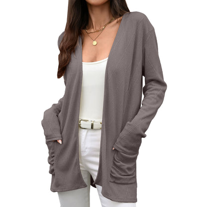 Women's Open Front Knit Cardigan Long Sleeve Pockets Loose