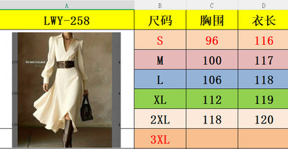 Women's White Collared Long Sleeve Pleated Maxi Dress
