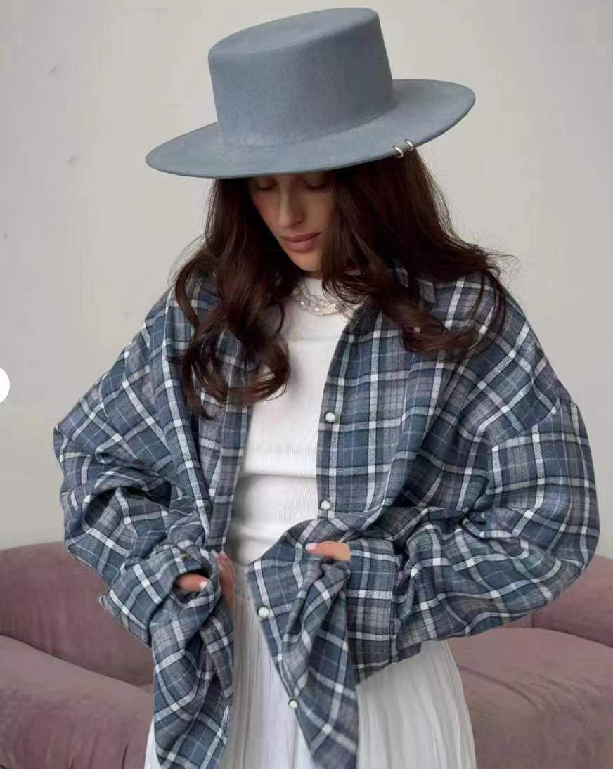 Women's Oversized Plaid Long Sleeve Button Down Shirt