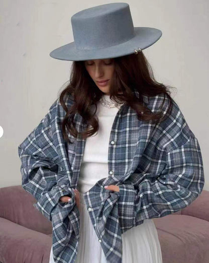 Women's Oversized Plaid Long Sleeve Button Down Shirt