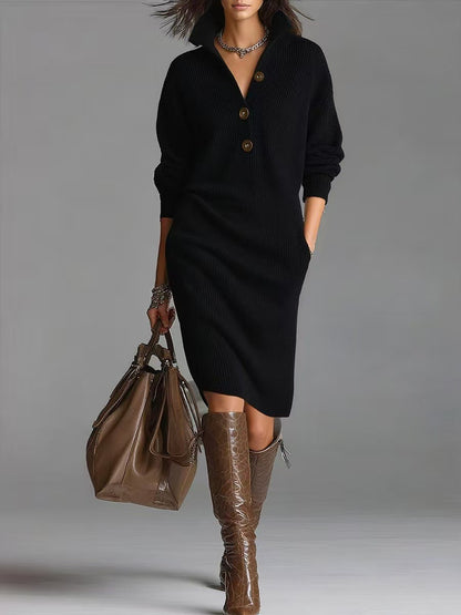 Women's Oversized Button Front Midi Sweater Dress