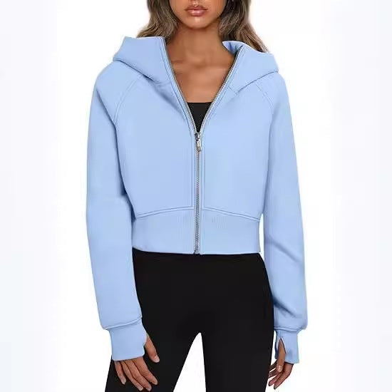 Women's Cropped Zip Up Hoodie Fleece Long Sleeve Jacket