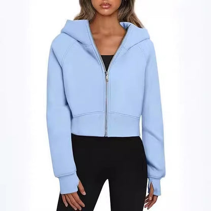 Women's Cropped Zip Up Hoodie Fleece Long Sleeve Jacket