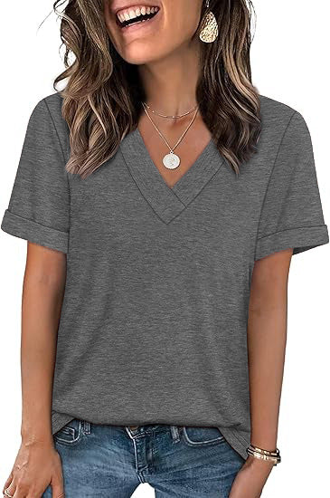 Women's V-Neck Short Sleeve Soft Cotton Casual T-Shirt Top