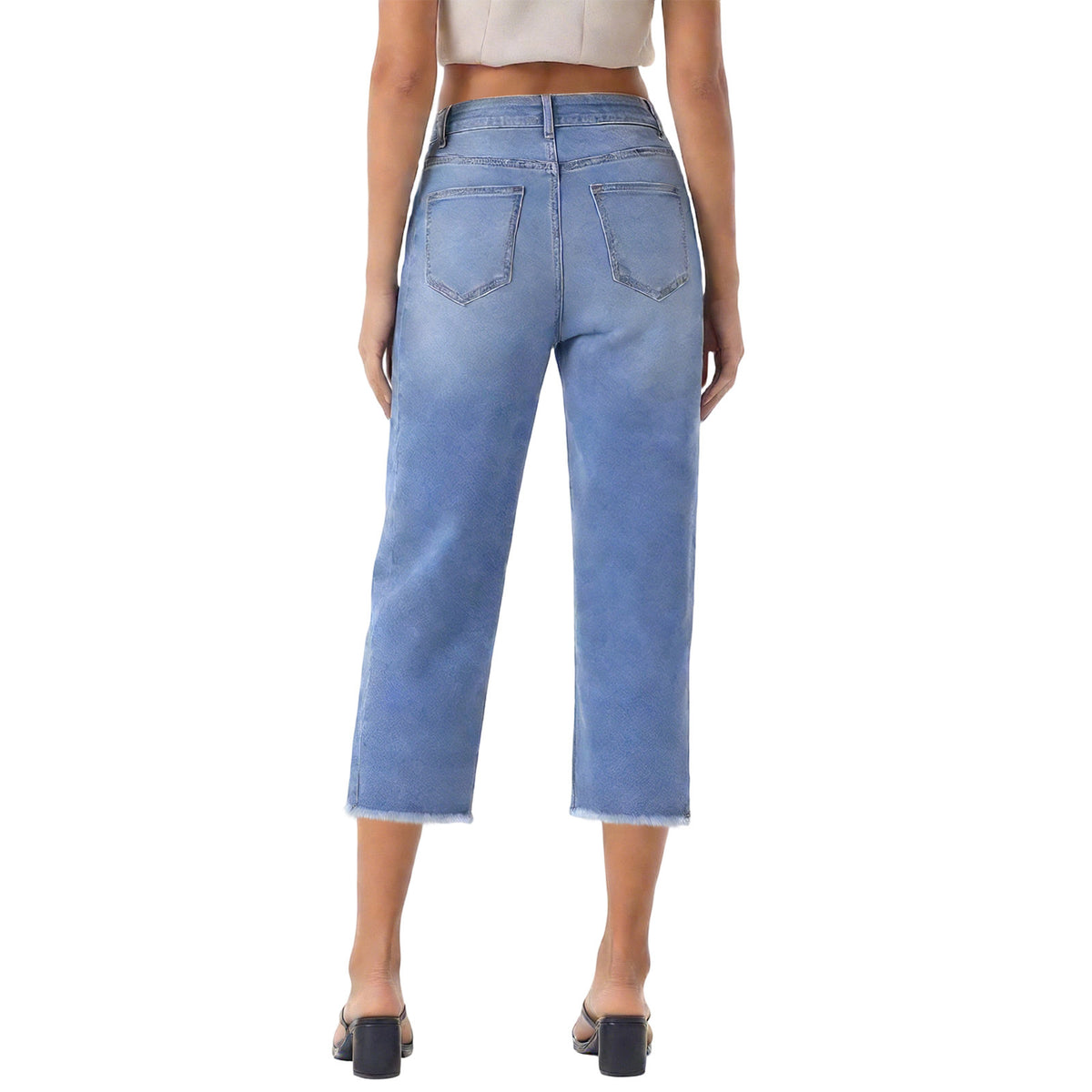Women's High Waist Vintage Wash Stretch Cropped Jeans