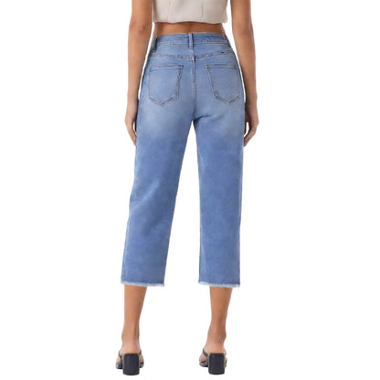 Women's High Waist Vintage Wash Stretch Cropped Jeans