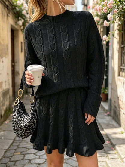 Women's Cable Knit Sweater & Ruffle Skirt Set