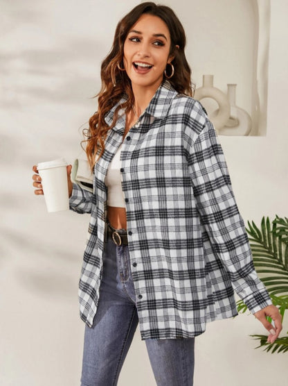 Women's Oversized Plaid Shacket Button Down Shirt Jacket