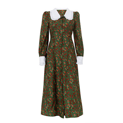 Floral Maxi Dress Long Sleeve Peter Pan Collar Button Front