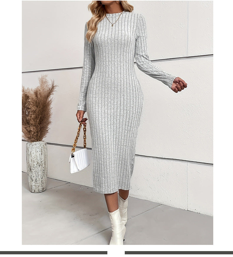 Women's Ribbed Knit Long Sleeve Bodycon Midi Dress