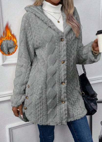 Women's Fuzzy Hooded Button Cardigan Winter Warm Coat