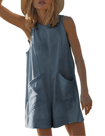 Women's Sleeveless Loose Romper – Casual Summer Overalls with Pockets
