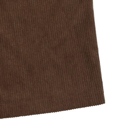 High Waist Corduroy Midi Skirt with Front Slit & Pockets