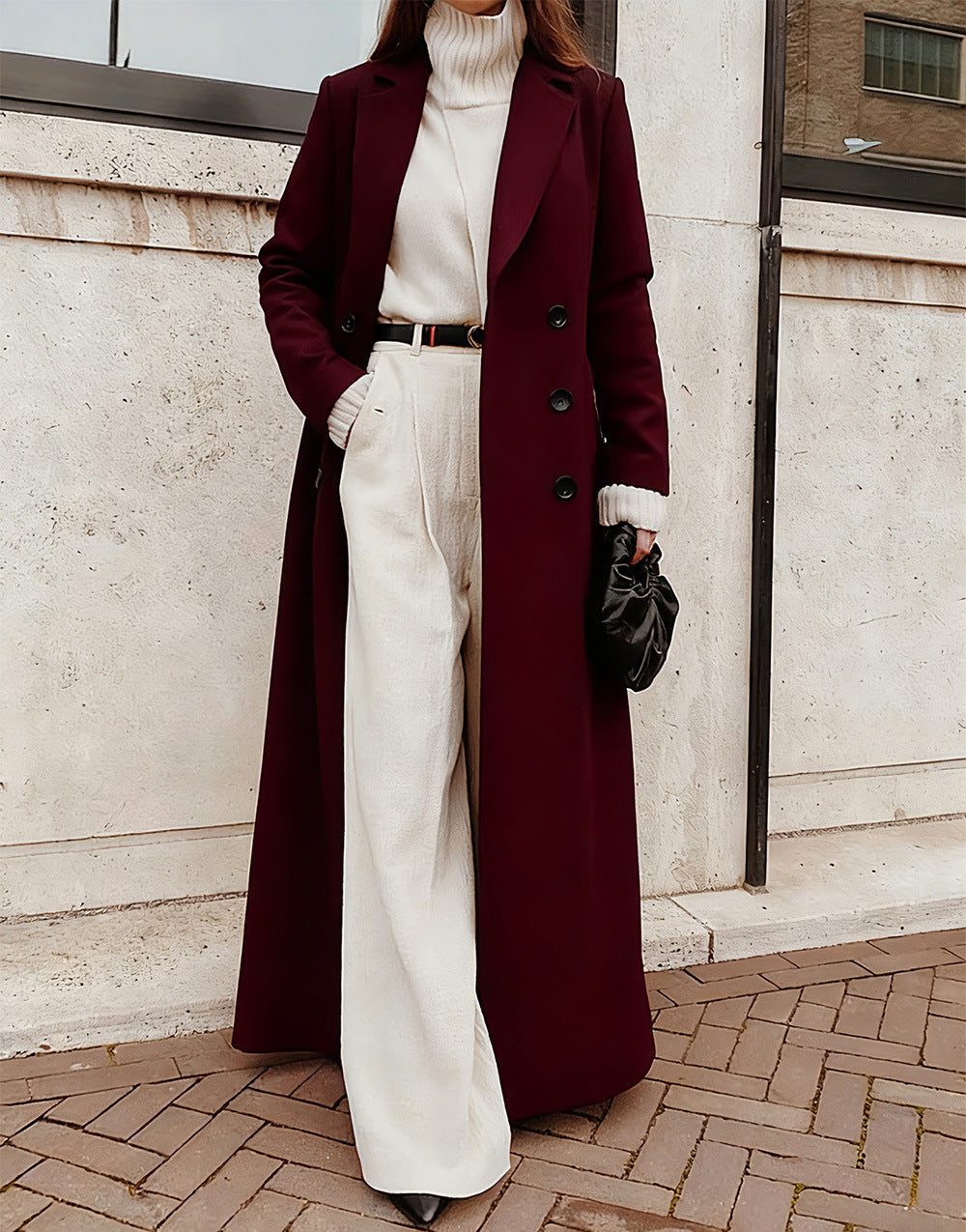 Women's Long A-Line Coat V-Neck Winter Overcoat