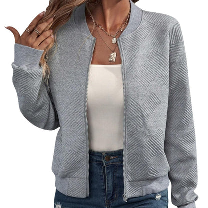 Women's Casual Zip-Up Bomber Jacket Textured Lightweight