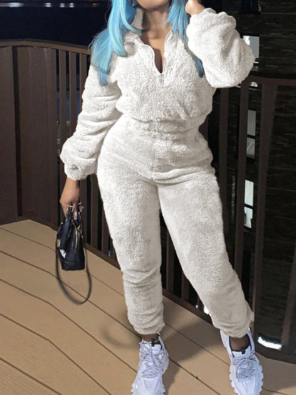Womens Sherpa Fleece Half Zip 2 Piece Jogger Set