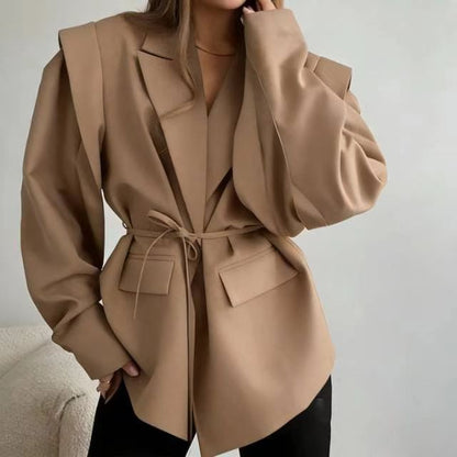 Women's Tie Waist Blazer Oversized Casual Jacket