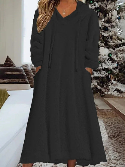 Women Oversized Fleece Hoodie Maxi Dress Loungewear Pockets