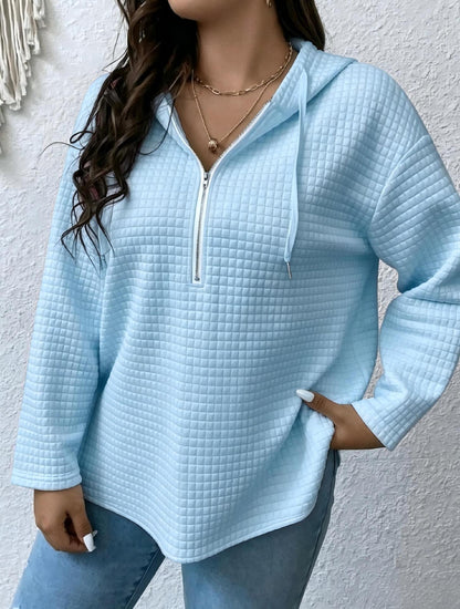 Women's Oversized Waffle Half Zip Hoodie with Pockets
