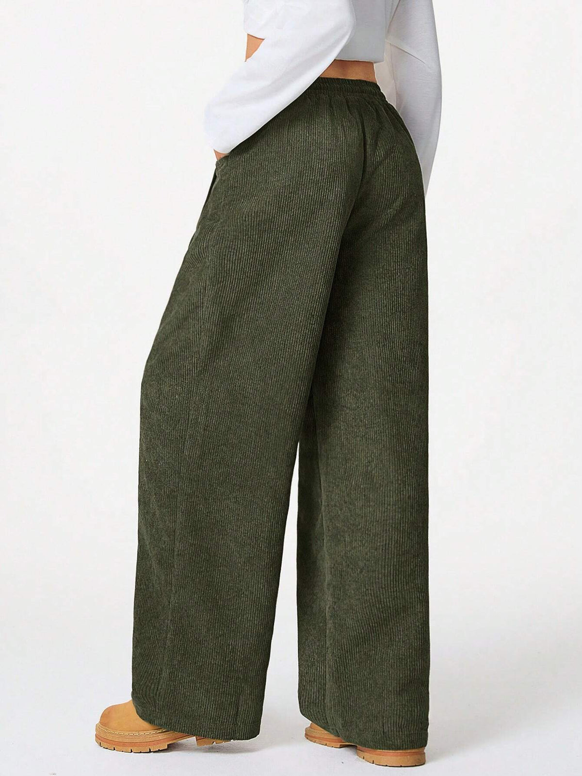 Women's Corduroy High Waist Drawstring Wide Leg Pants